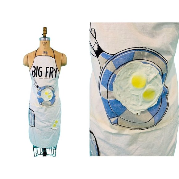 Vintage 1960s Egg Big Fry Novelty Print Full Length Apron